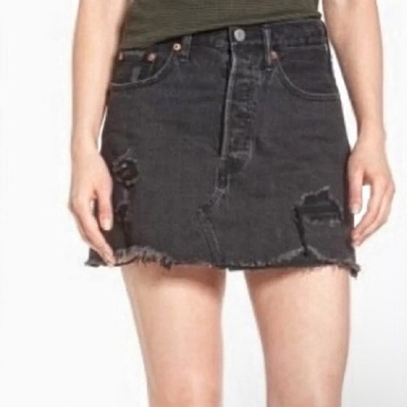 Distressed Denim Skirt Black Mini Skirt Deconstructed Size 2 Wild Fable - Picture 1 of 15
